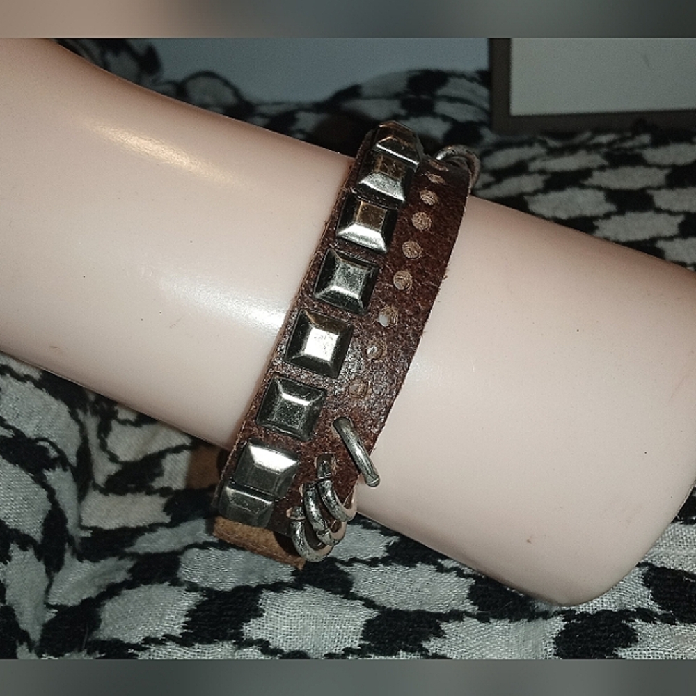 Brown Genuine Leather Studded Bracelet